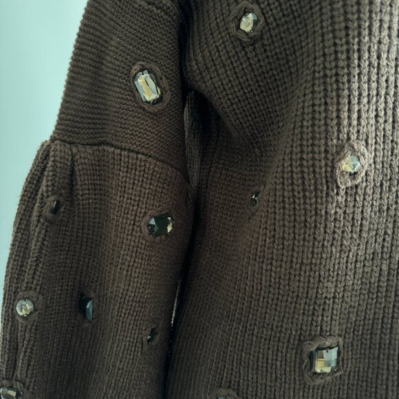 Peekskill Crystal Embellished Sweater in Mocha NWOT, Size M - Picture 13 of 15